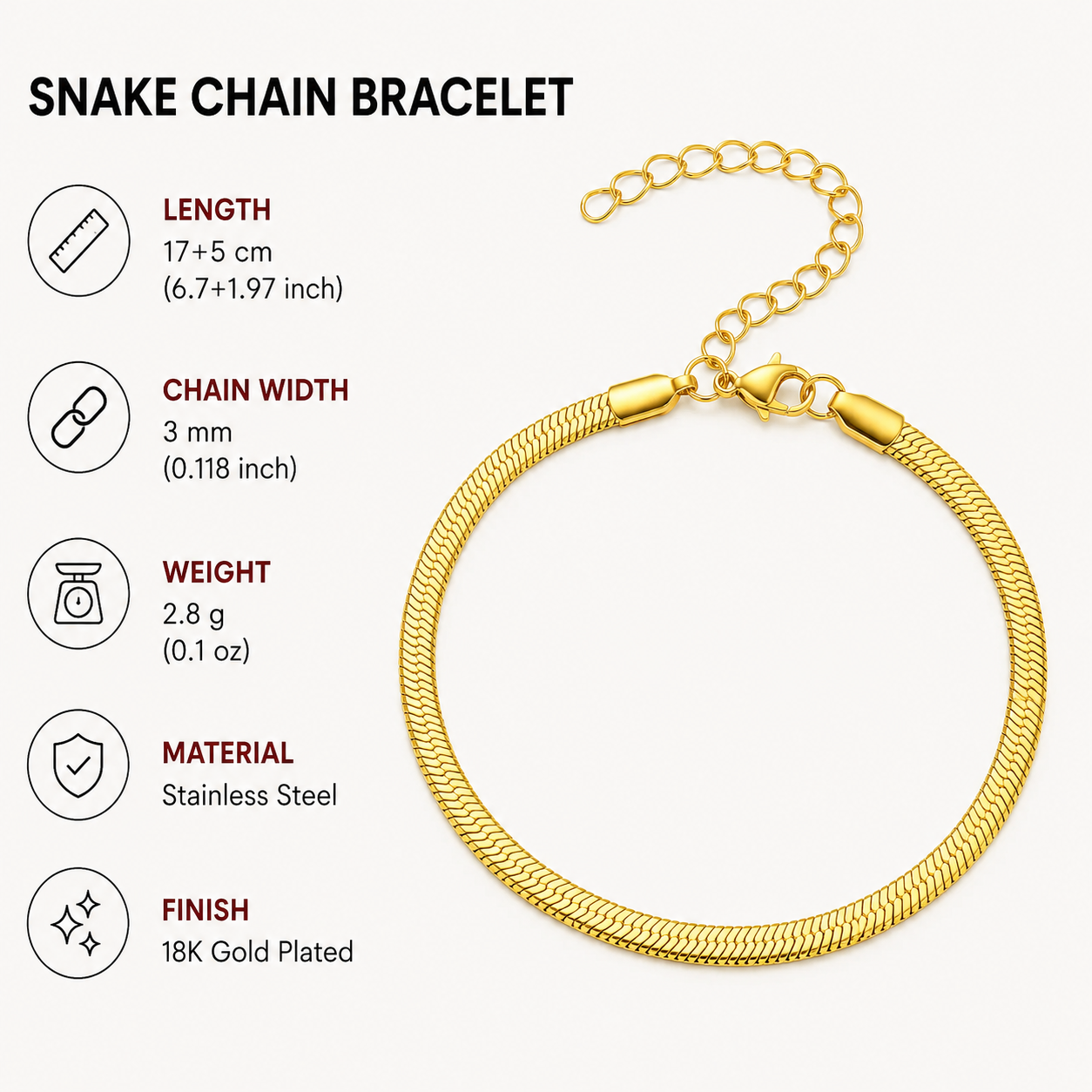 18K Gold Plated Snake Chain Bracelet