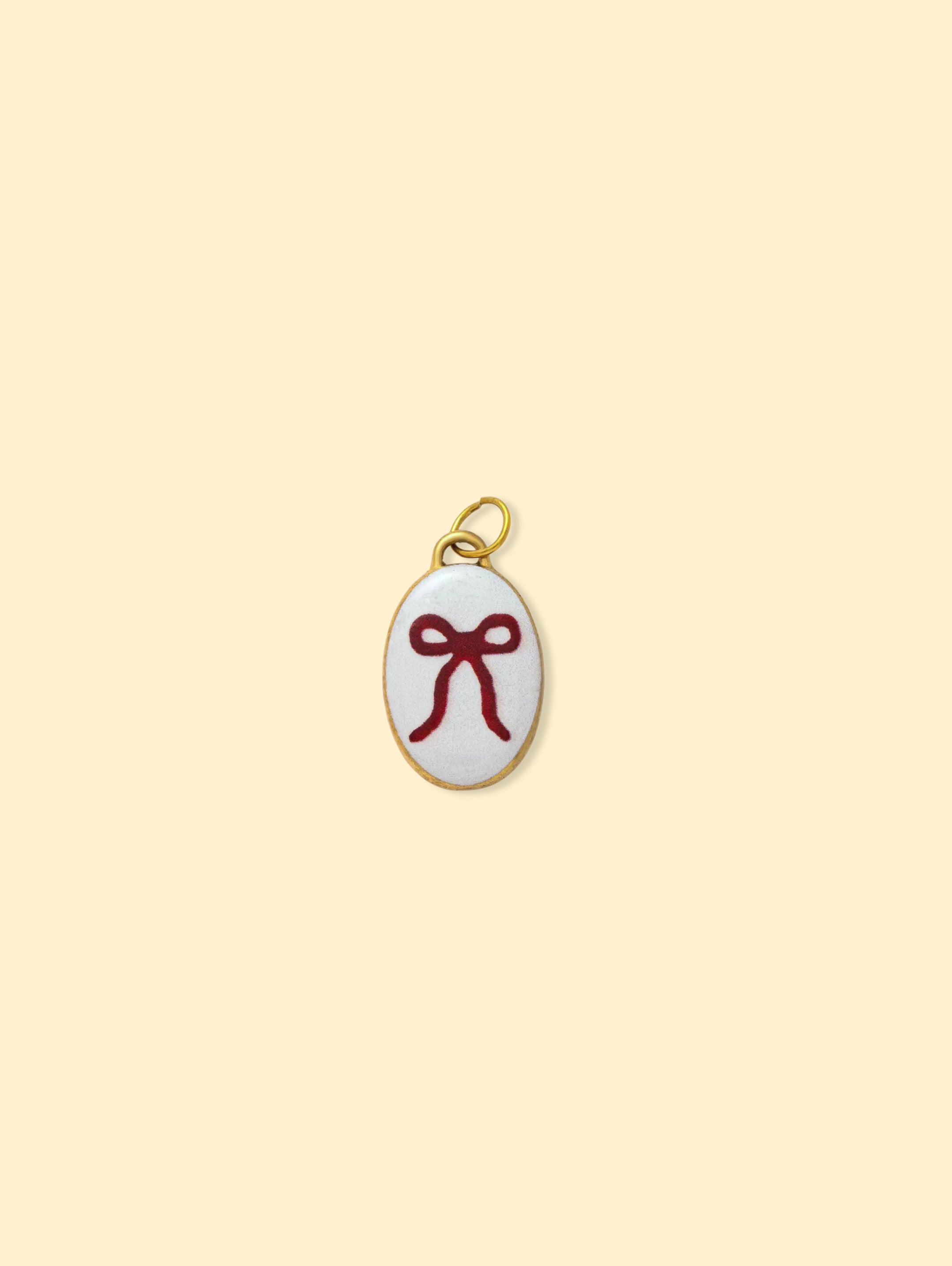 Ribbon Oval Charm Pendant 14K Gold Plated Alloy