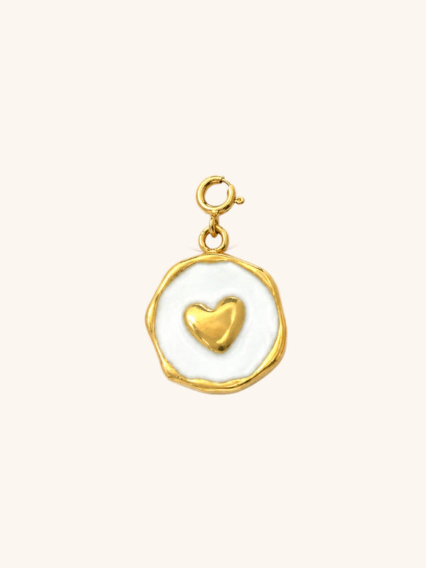 White Heart Charm (Interchangeable) – 18K Gold Plated Stainless Steel