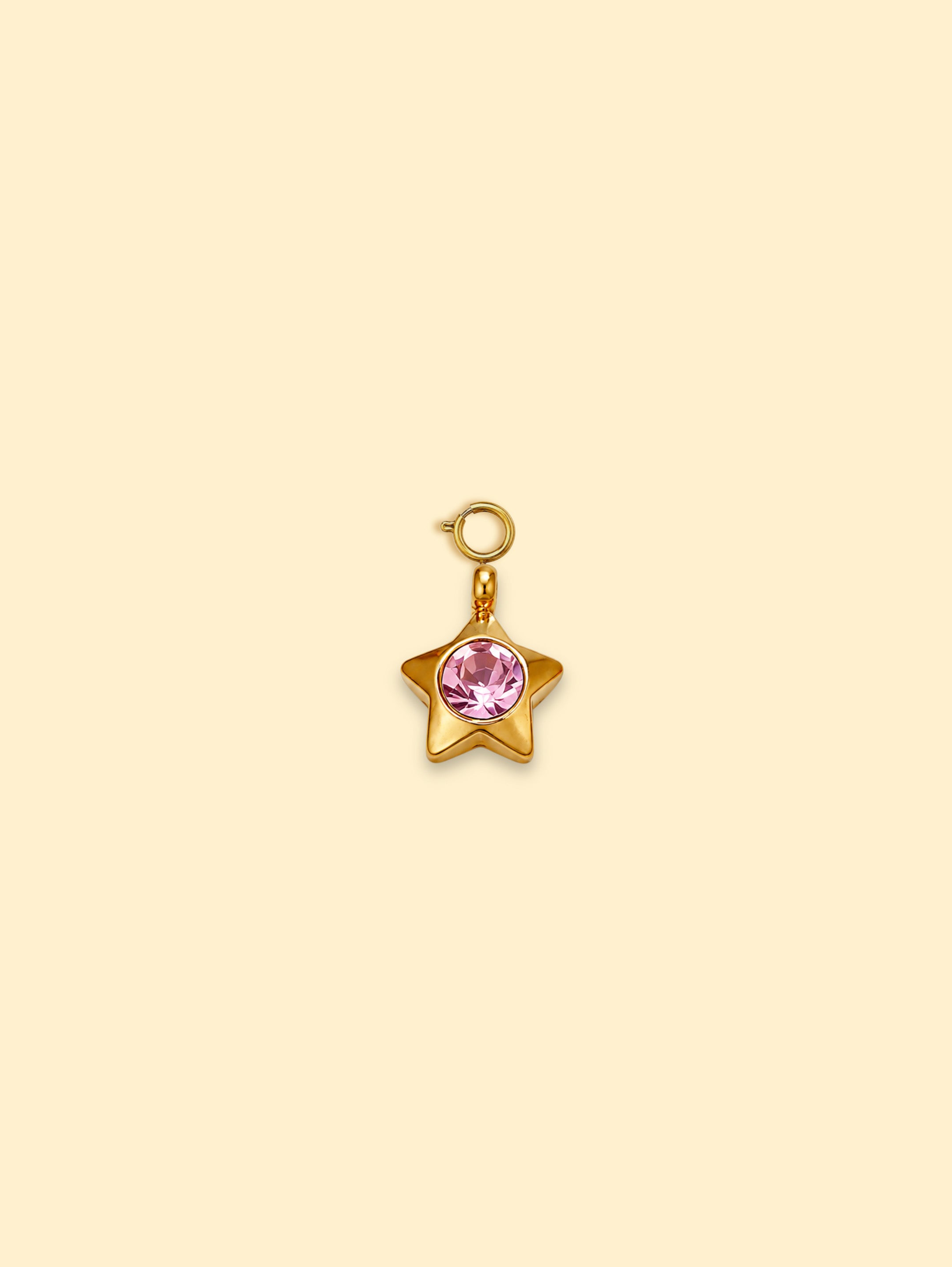Pink Crystal Star Charm Pendant | 18K Gold Plated Stainless Steel