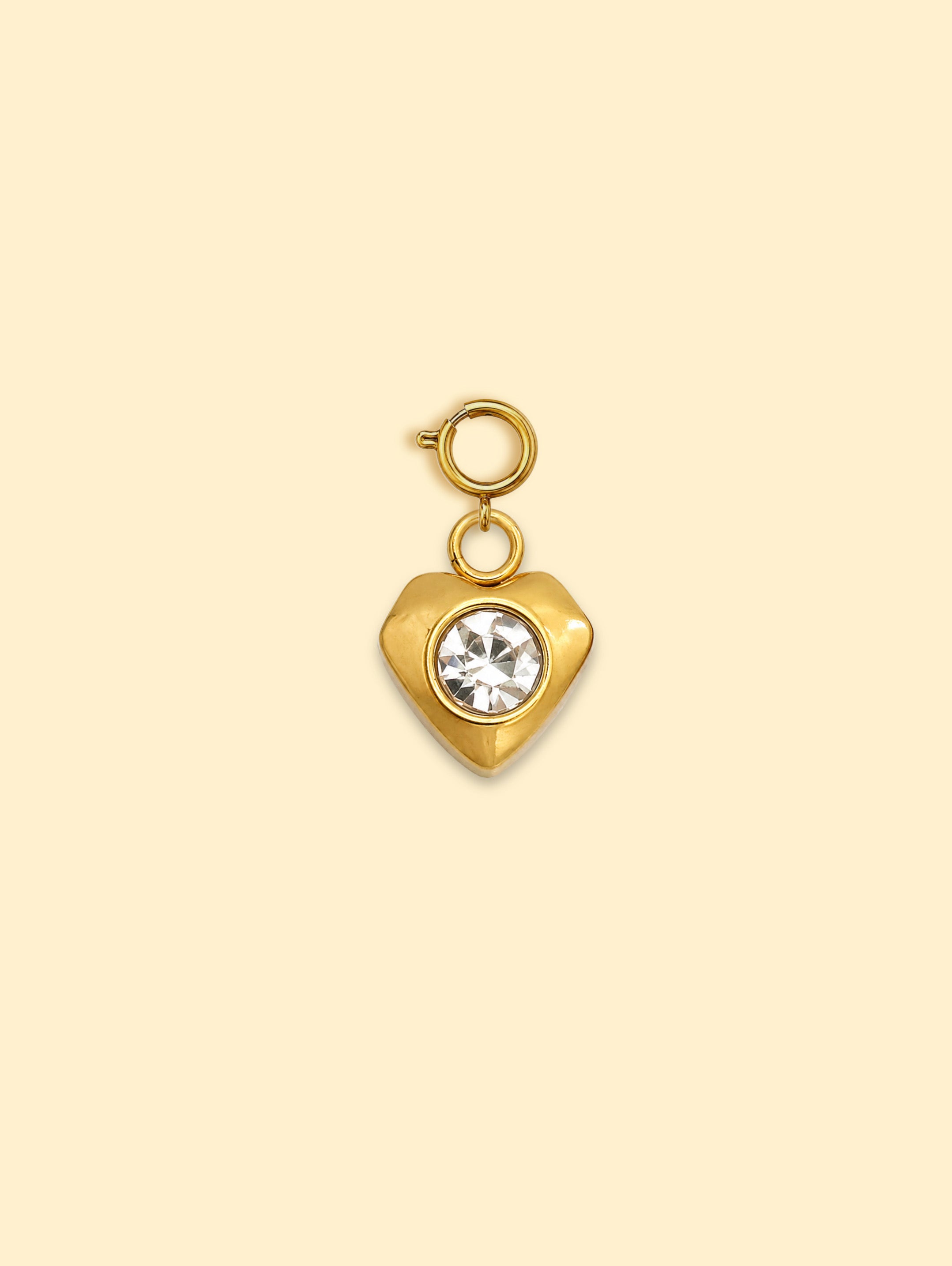 Crystal Diamond Heart Charm 18K Gold Plated Stainless Steel