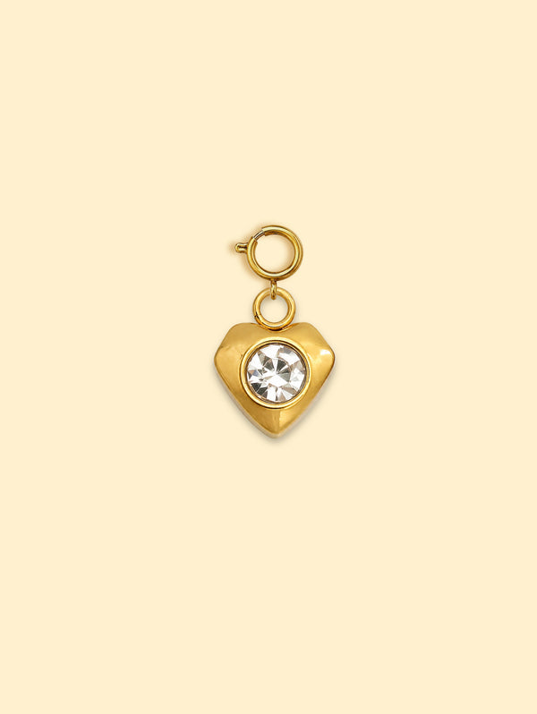 Crystal Diamond Heart Charm 18K Gold Plated Stainless Steel