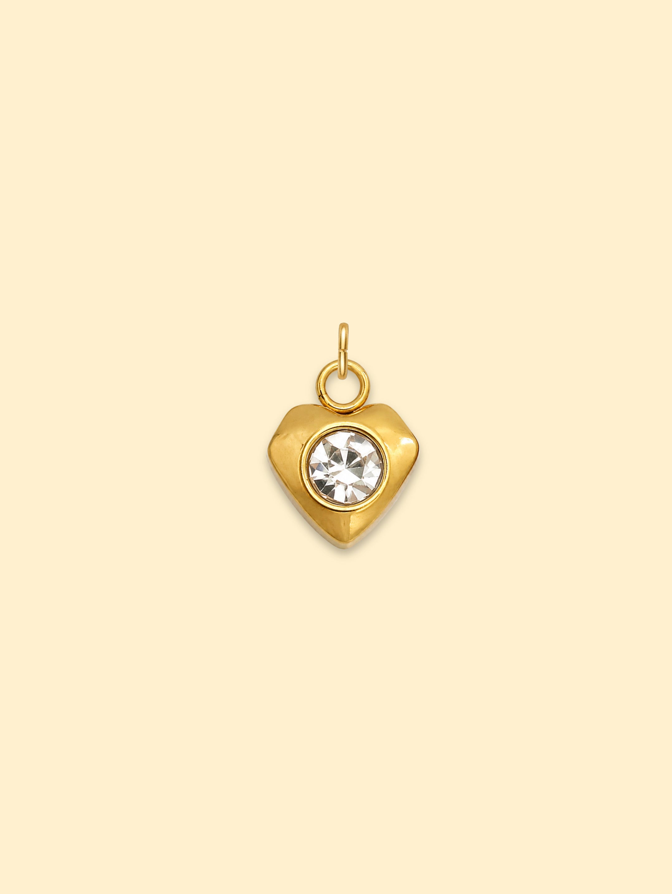 Crystal Diamond Heart Charm 18K Gold Plated Stainless Steel
