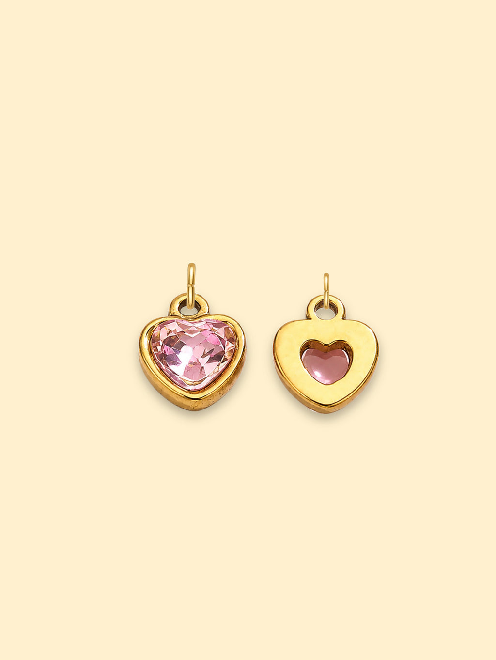 Pink Heart Crystal Charm 18K Gold Plated Stainless Steel