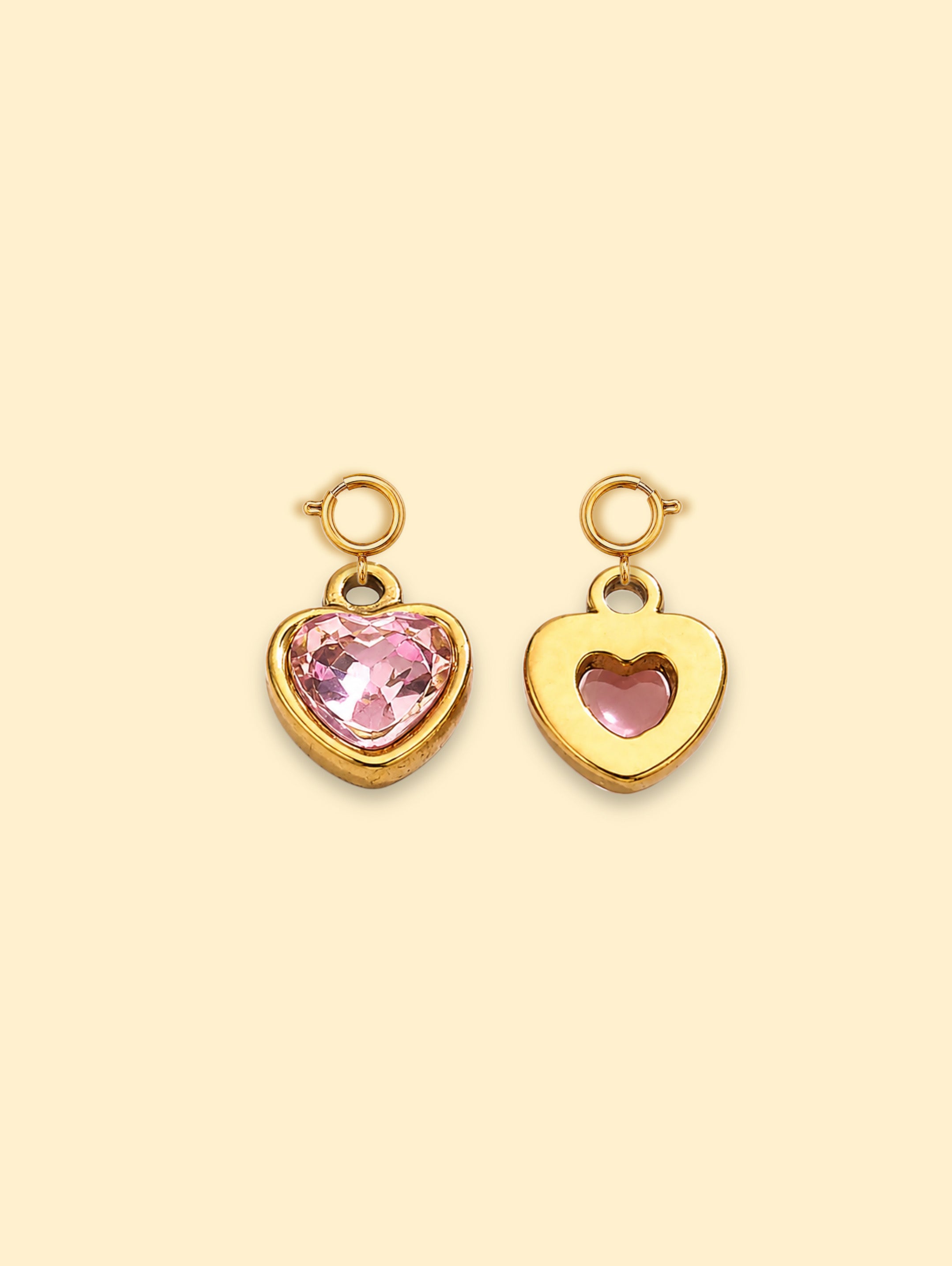 Pink Heart Crystal Charm 18K Gold Plated Stainless Steel