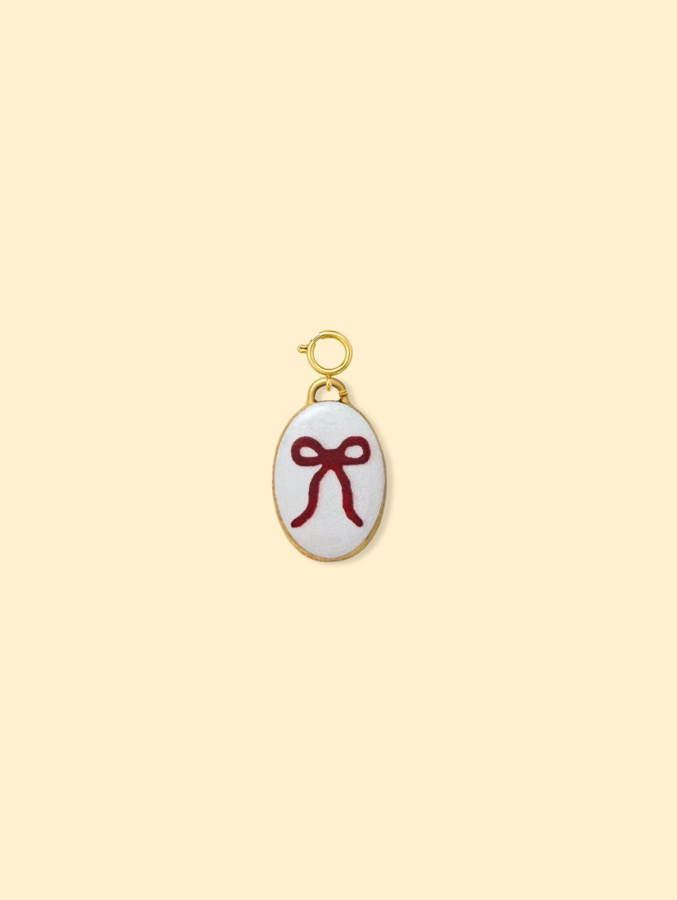 Ribbon Oval Charm Pendant 14K Gold Plated Alloy