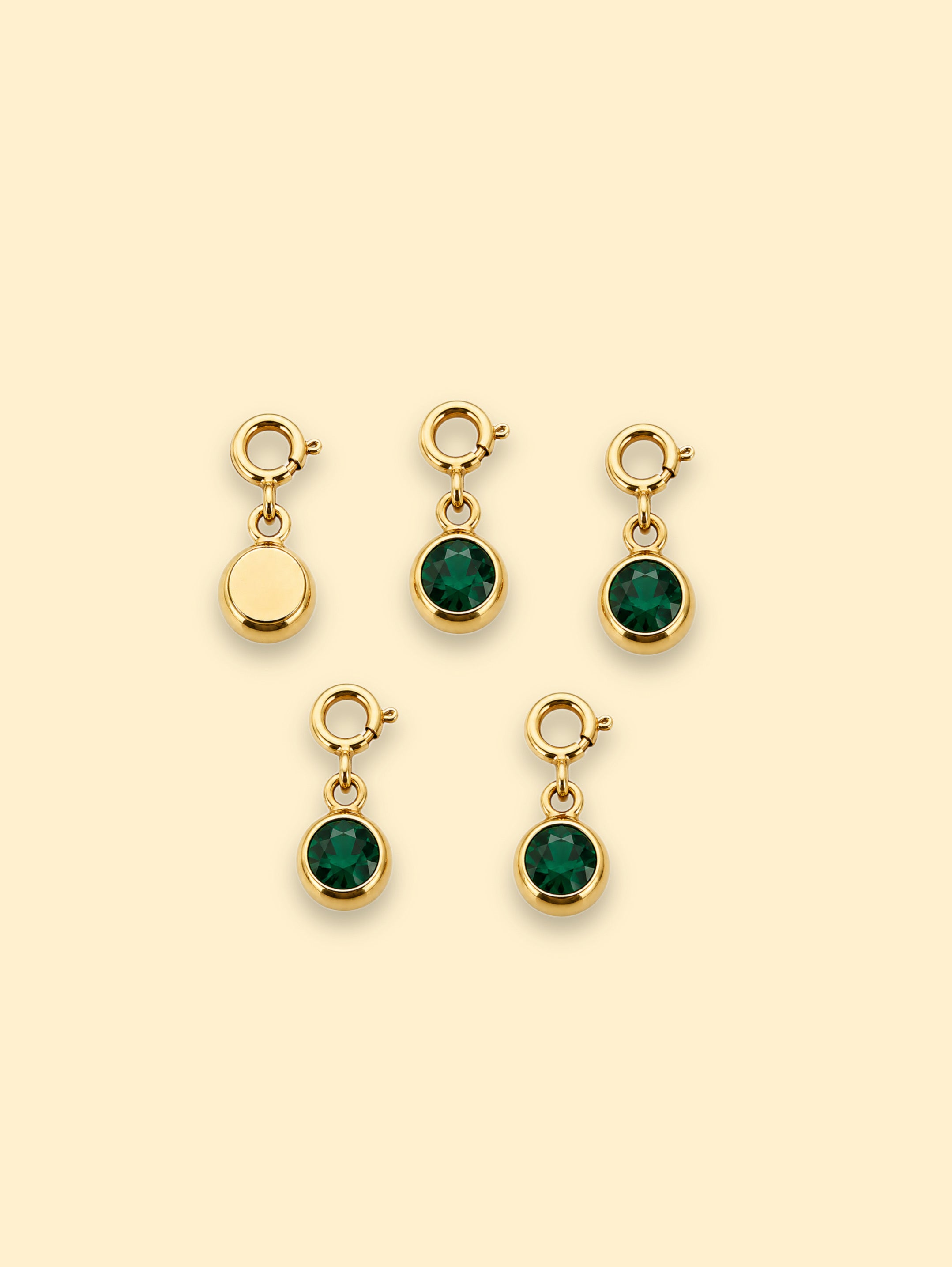 Emerald Crystal Charm 18K Gold Plated Stainless Steel