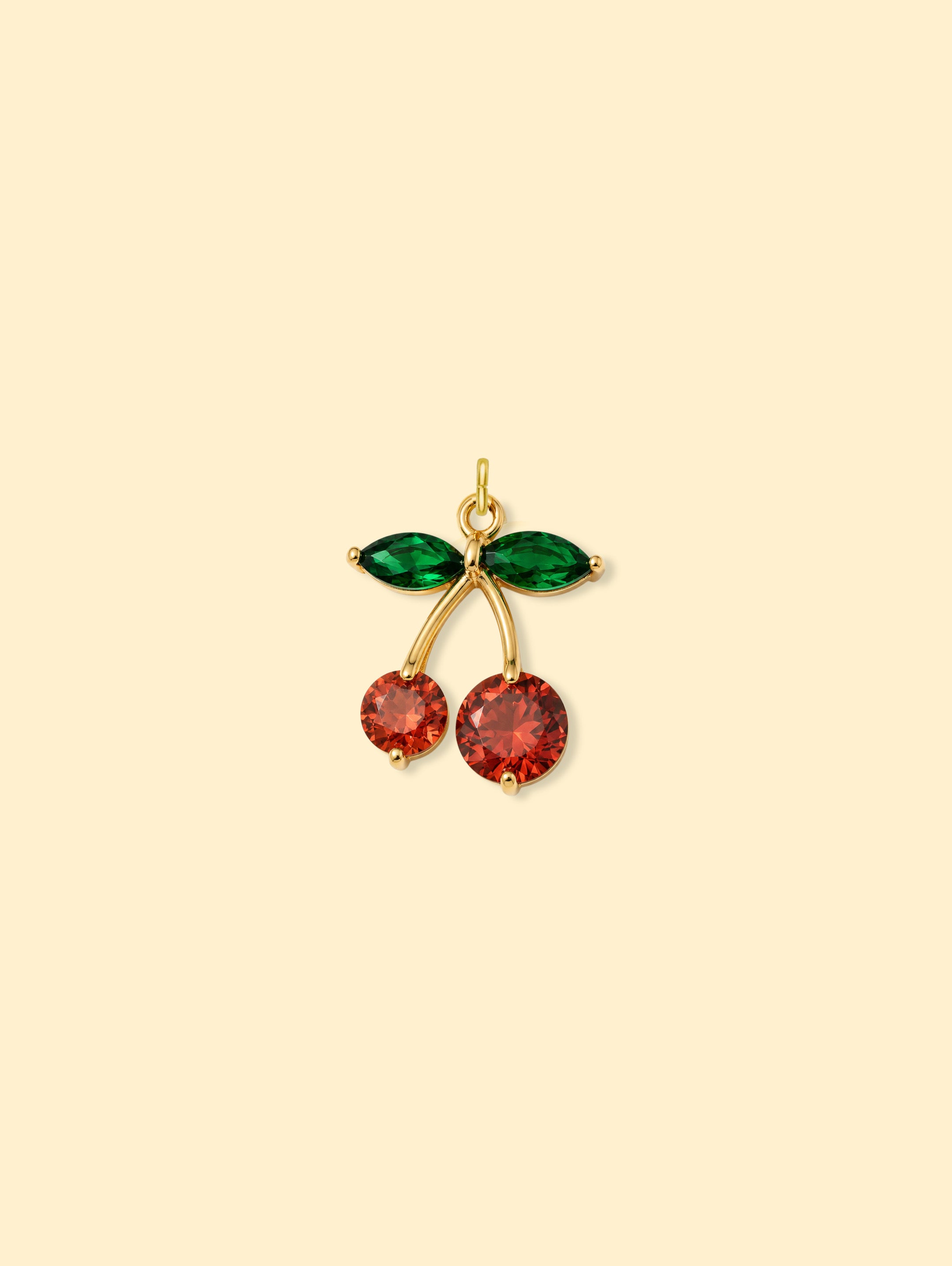 Cherry Crystal Charm Pendant 14K Gold Plated Copper
