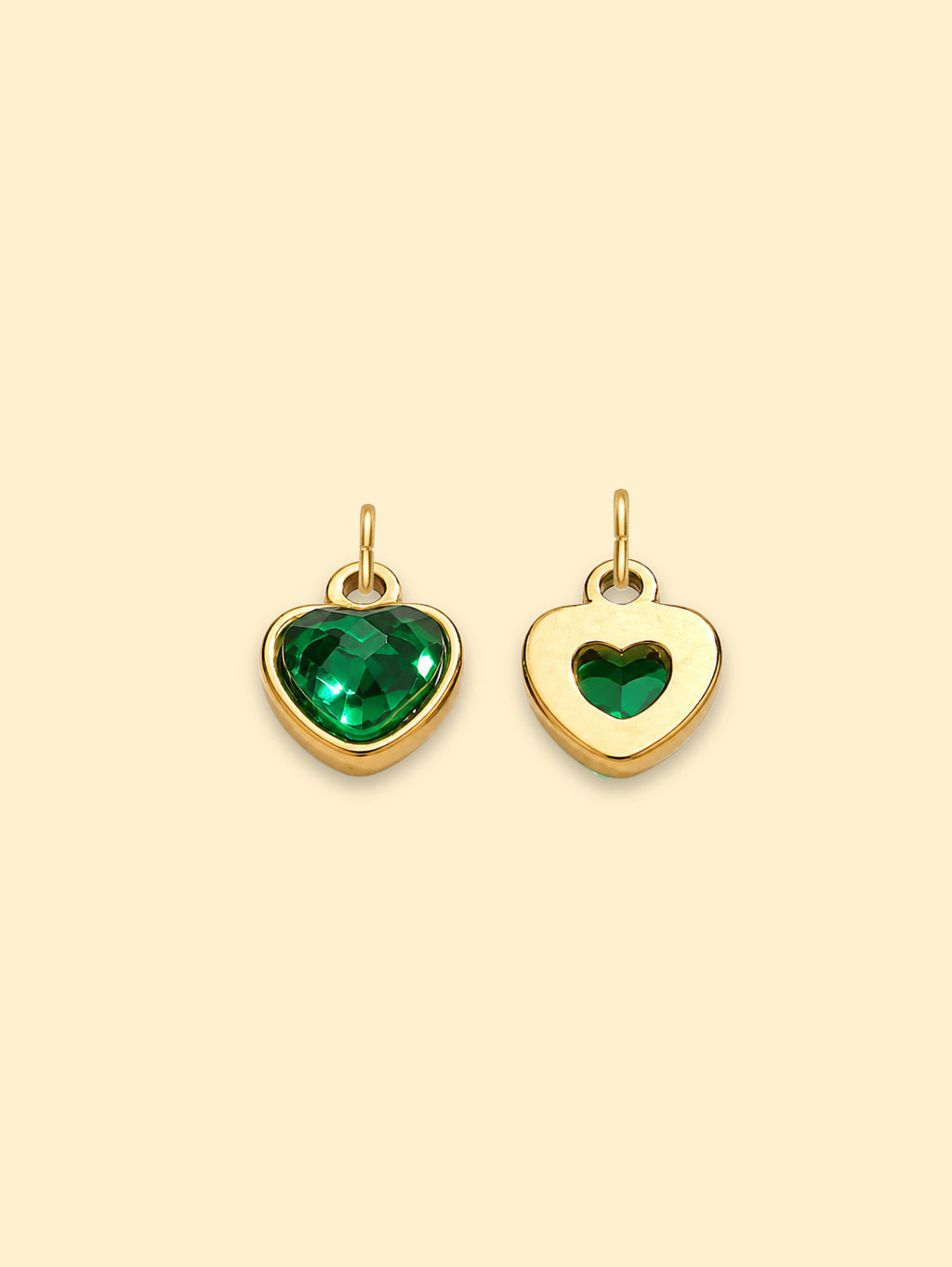 Emerald Heart Crystal Charm 18K Gold Plated Stainless Steel