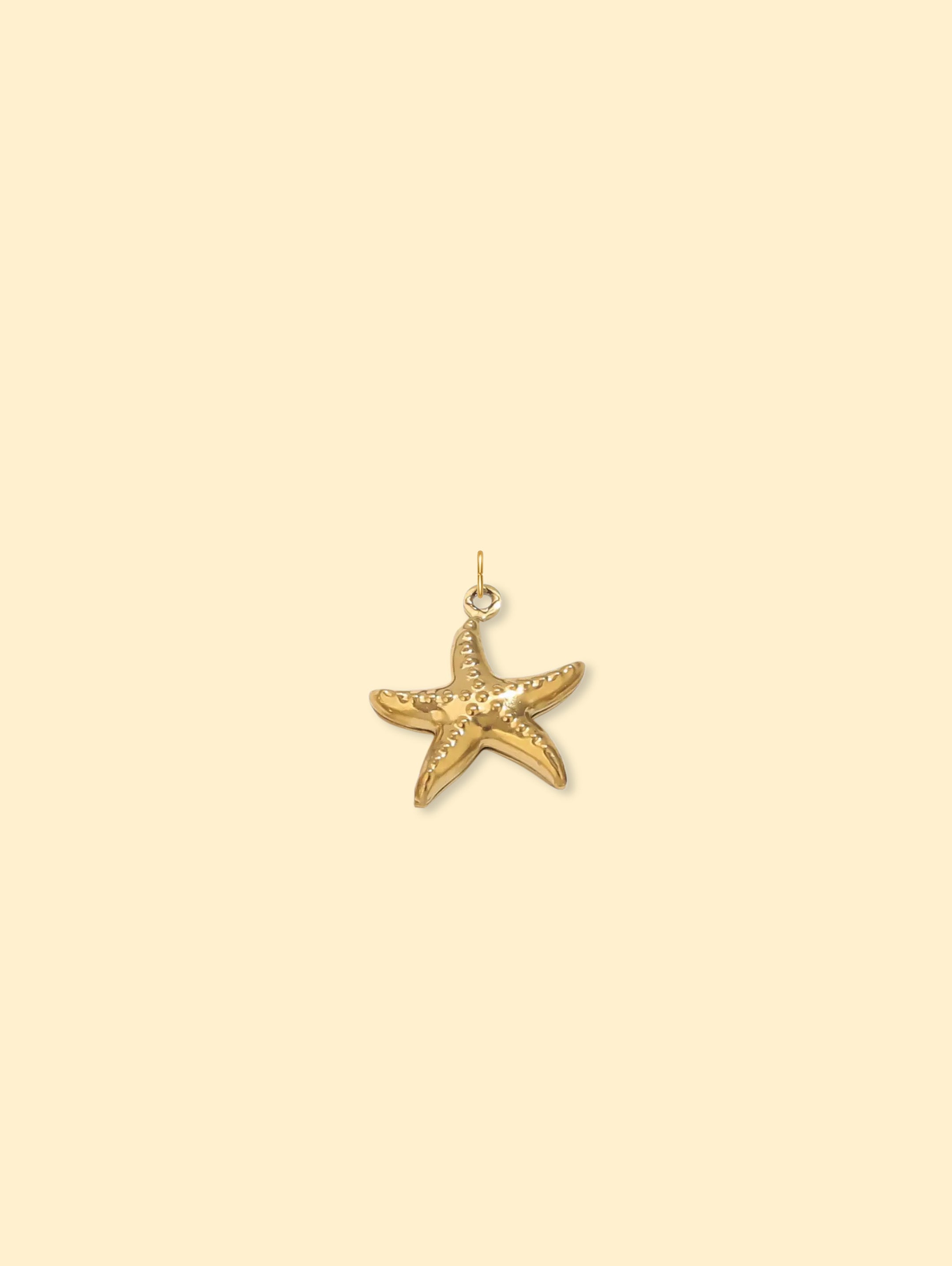 18K Gold Plated Textured Starfish Charm Pendant Stainless Steel Anti Tarnish