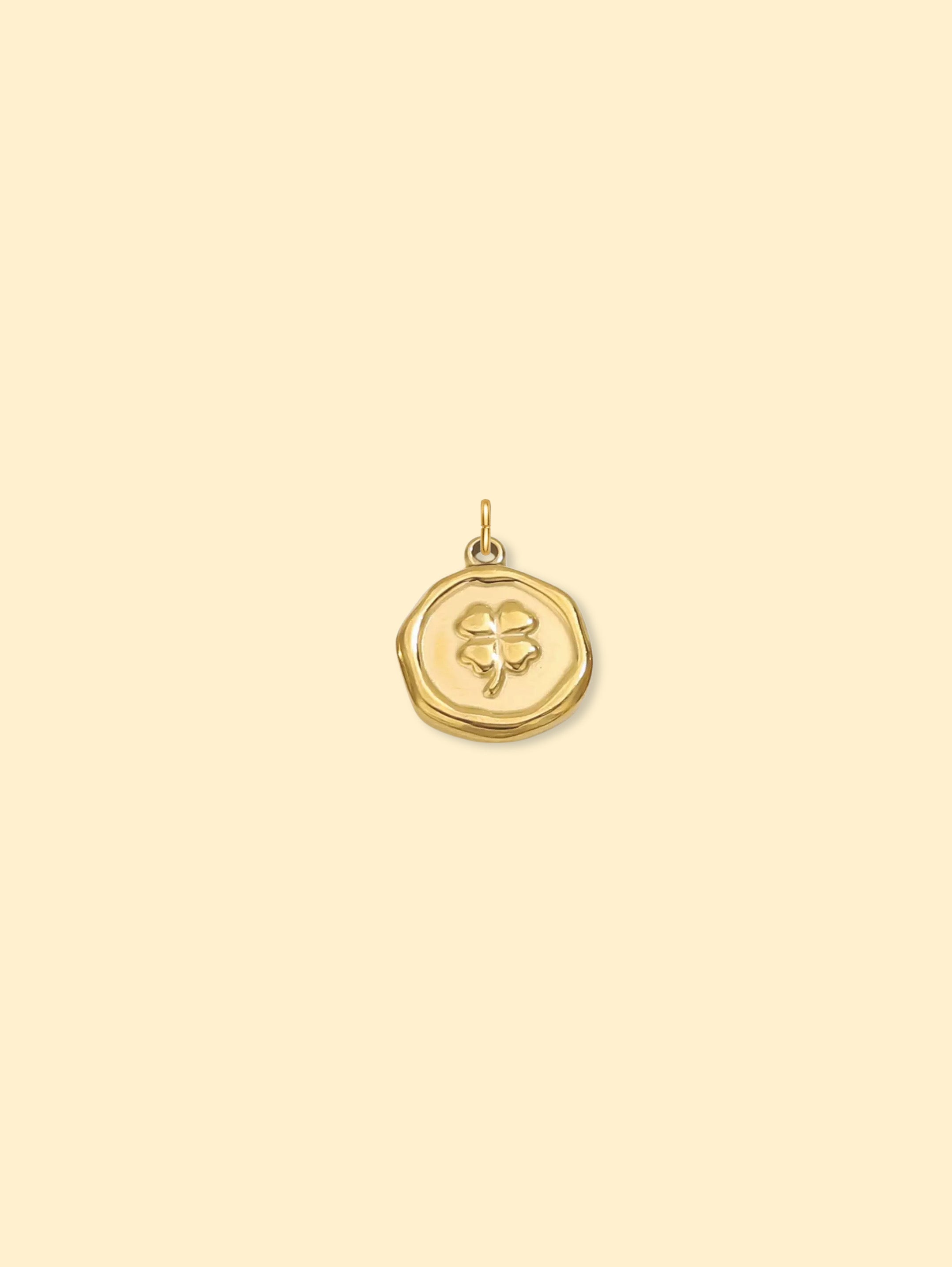 18K Gold Plated Four Leaf Clover Coin Charm Pendant Stainless Steel Anti Tarnish