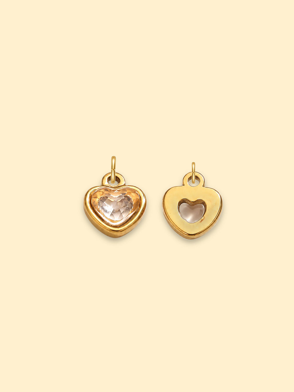 Champagne Crystal Heart Charm 18K Gold Plated Stainless Steel
