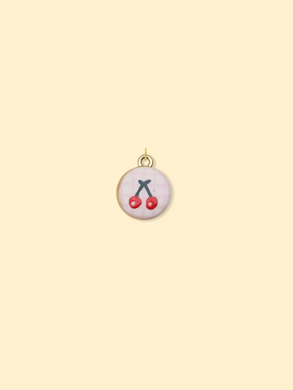 Cherry Oval Charm Pendant 14K Gold Plated Alloy.