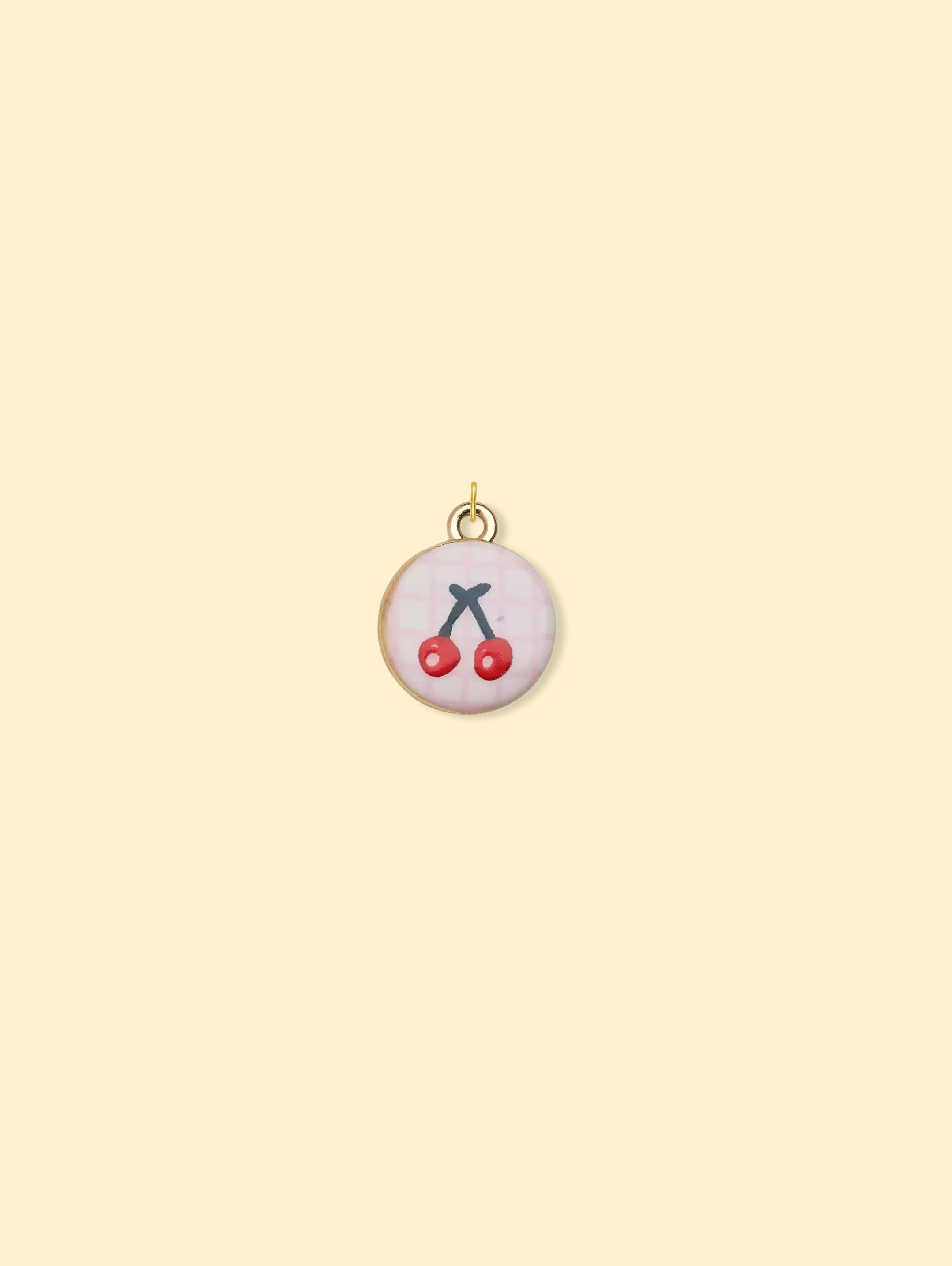 Cherry Oval Charm Pendant 14K Gold Plated Alloy.