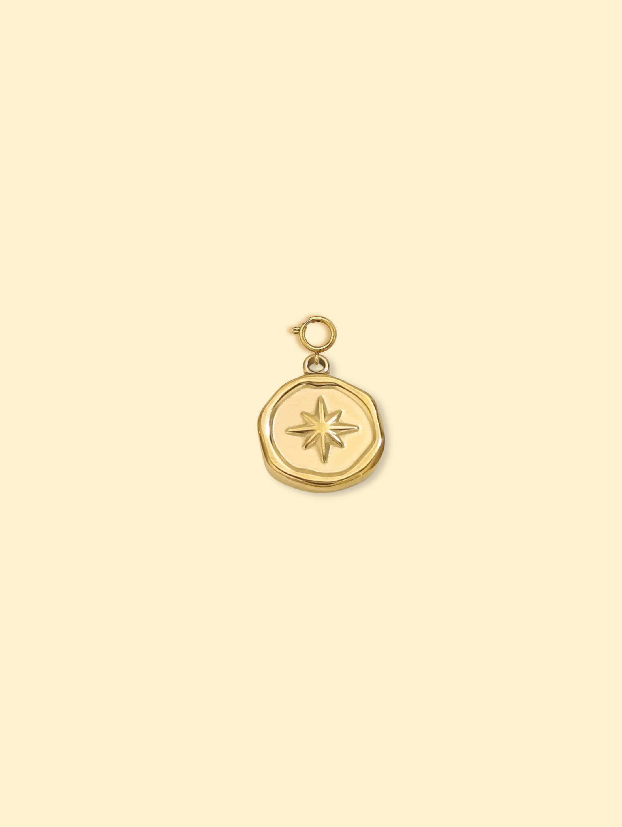 18K Gold Plated Compass Coin Charm Pendant Stainless Steel Anti Tarnish
