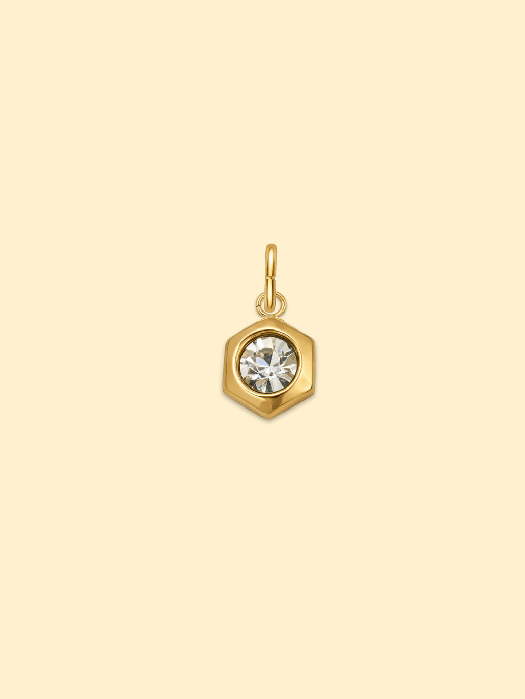 Crystal Hexagon Charm 18K Gold Plated Stainless Steel