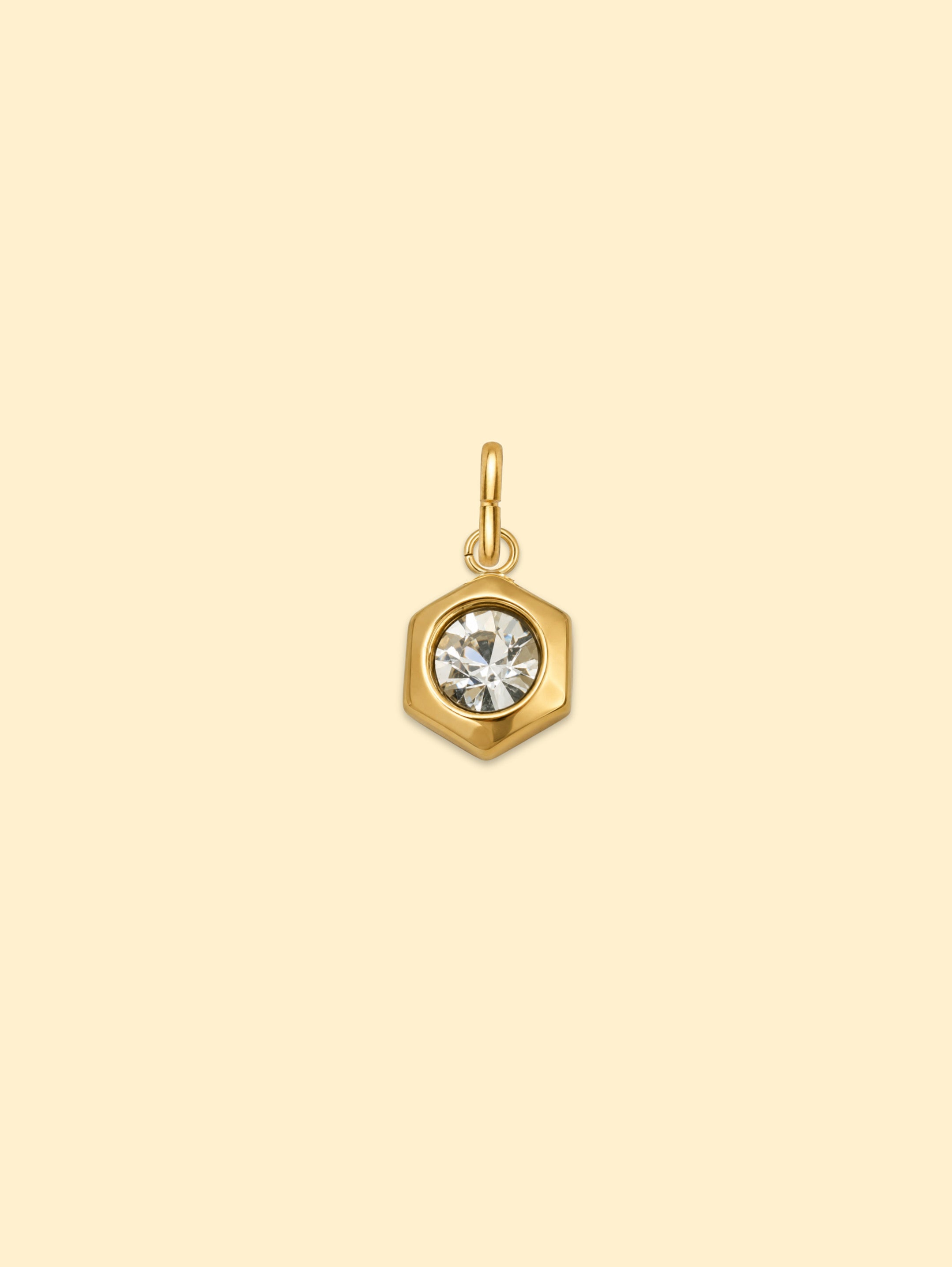 Crystal Hexagon Charm 18K Gold Plated Stainless Steel