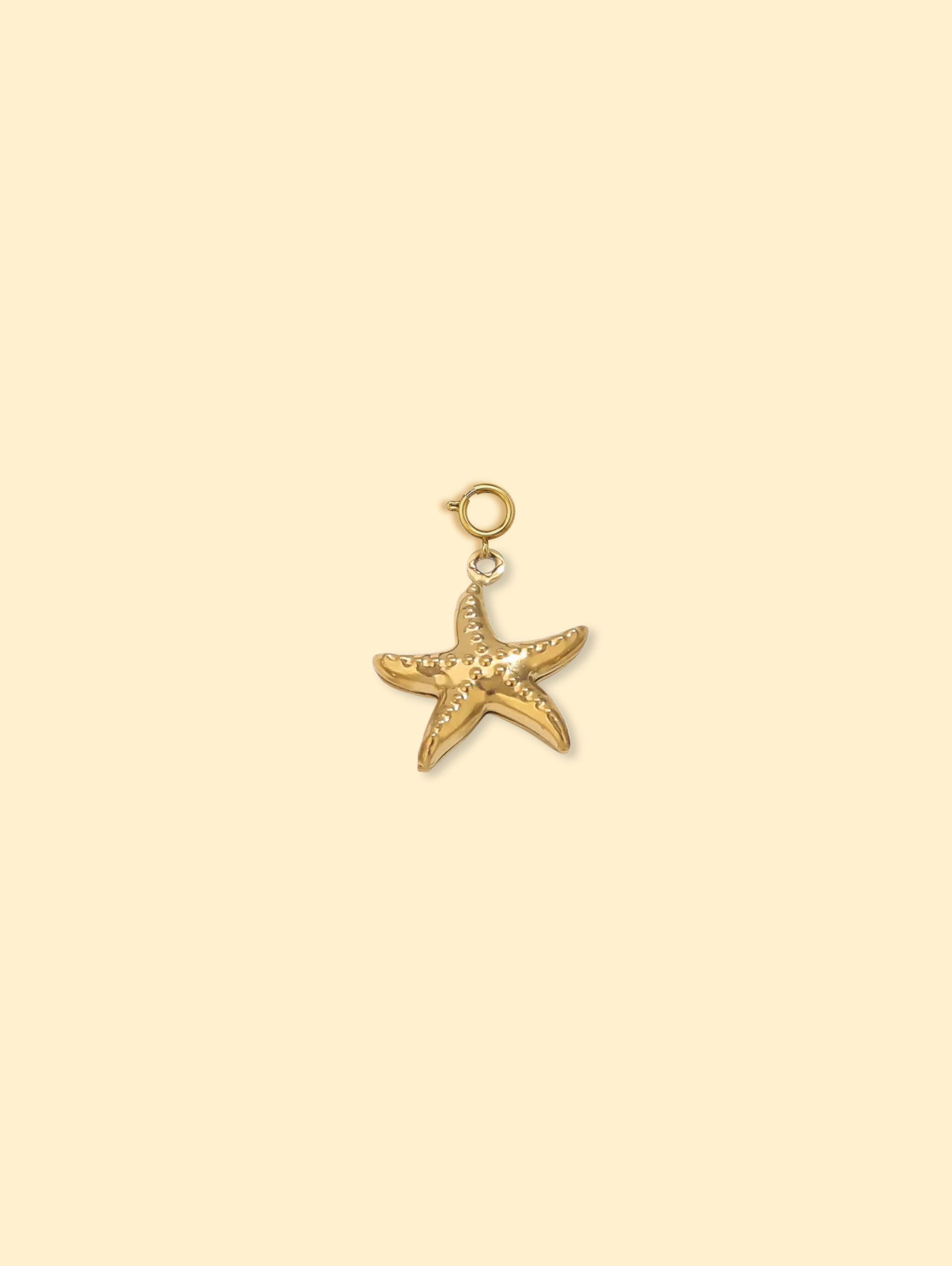 18K Gold Plated Textured Starfish Charm Pendant Stainless Steel Anti Tarnish