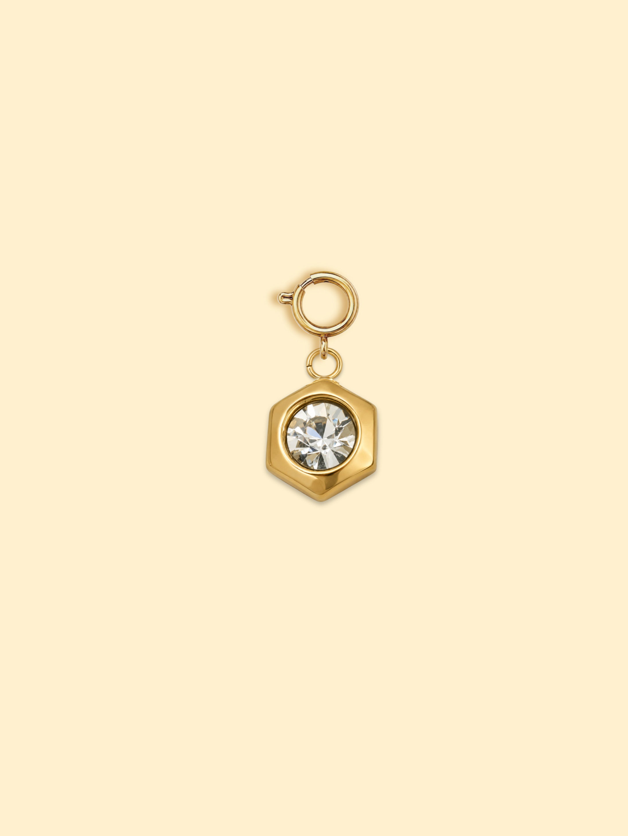 Crystal Hexagon Charm 18K Gold Plated Stainless Steel