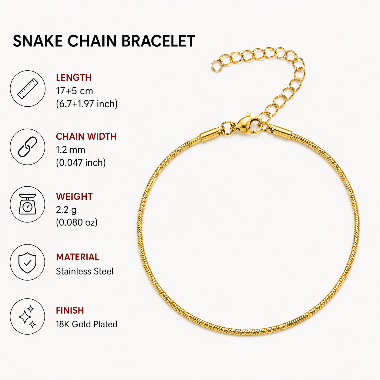 18K Gold Plated Snake Chain Bracelet