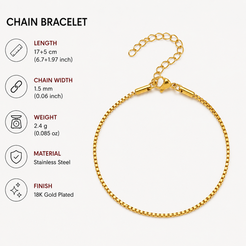 18K Gold Plated Box Chain Bracelet