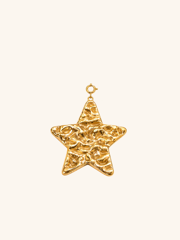 Large Textured Star Charm (Interchangeable) – 18K Gold Plated Stainless Steel