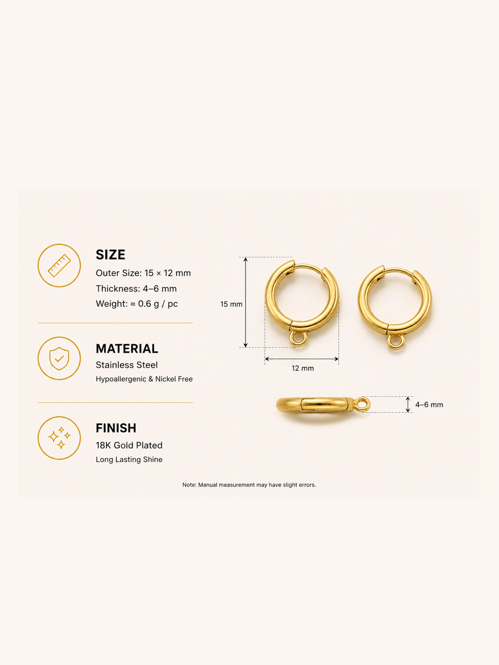 18K Gold Plated Charm Hoop Earrings