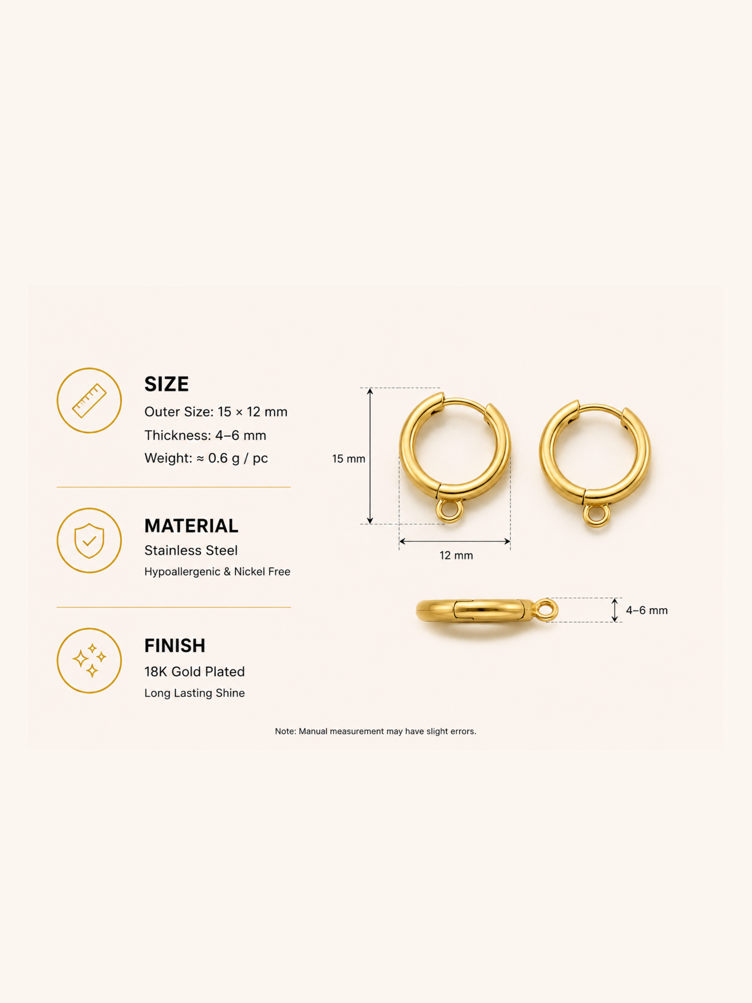 18K Gold Plated Charm Hoop Earrings