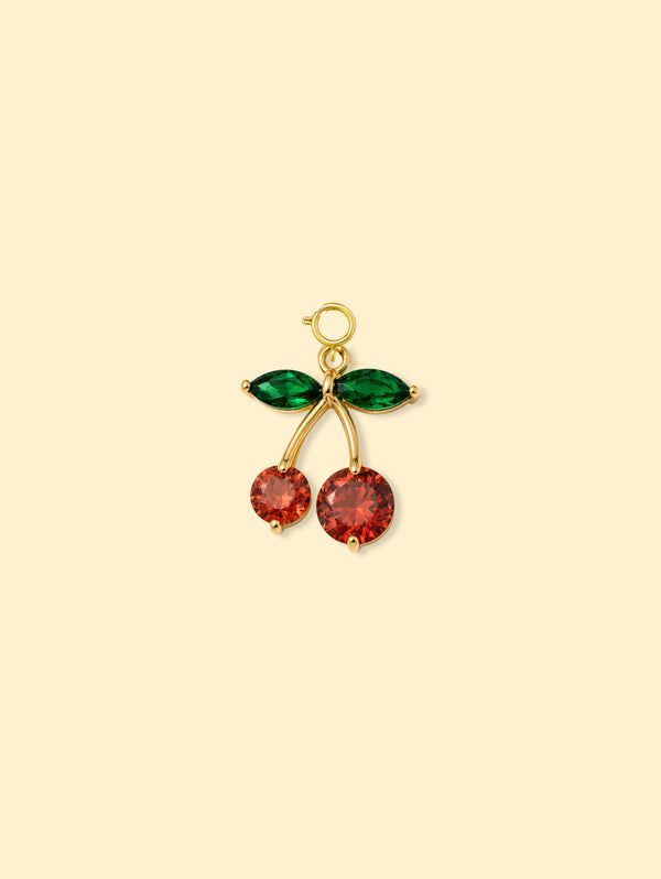 Cherry Crystal Charm Pendant 14K Gold Plated Copper