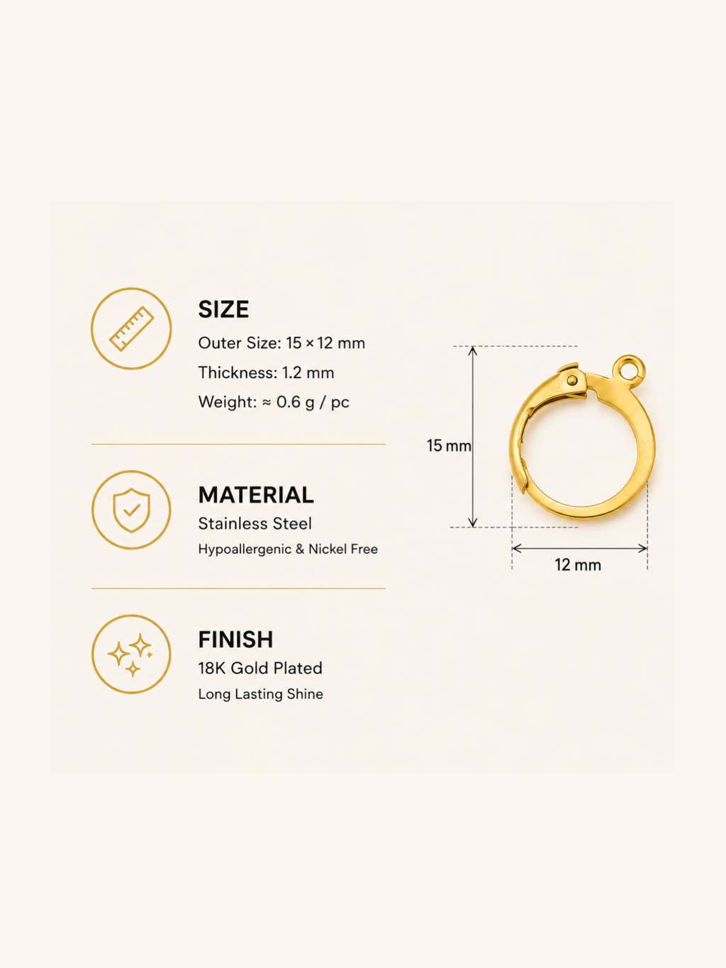 Gold Plated Stainless Steel Mini Hoop