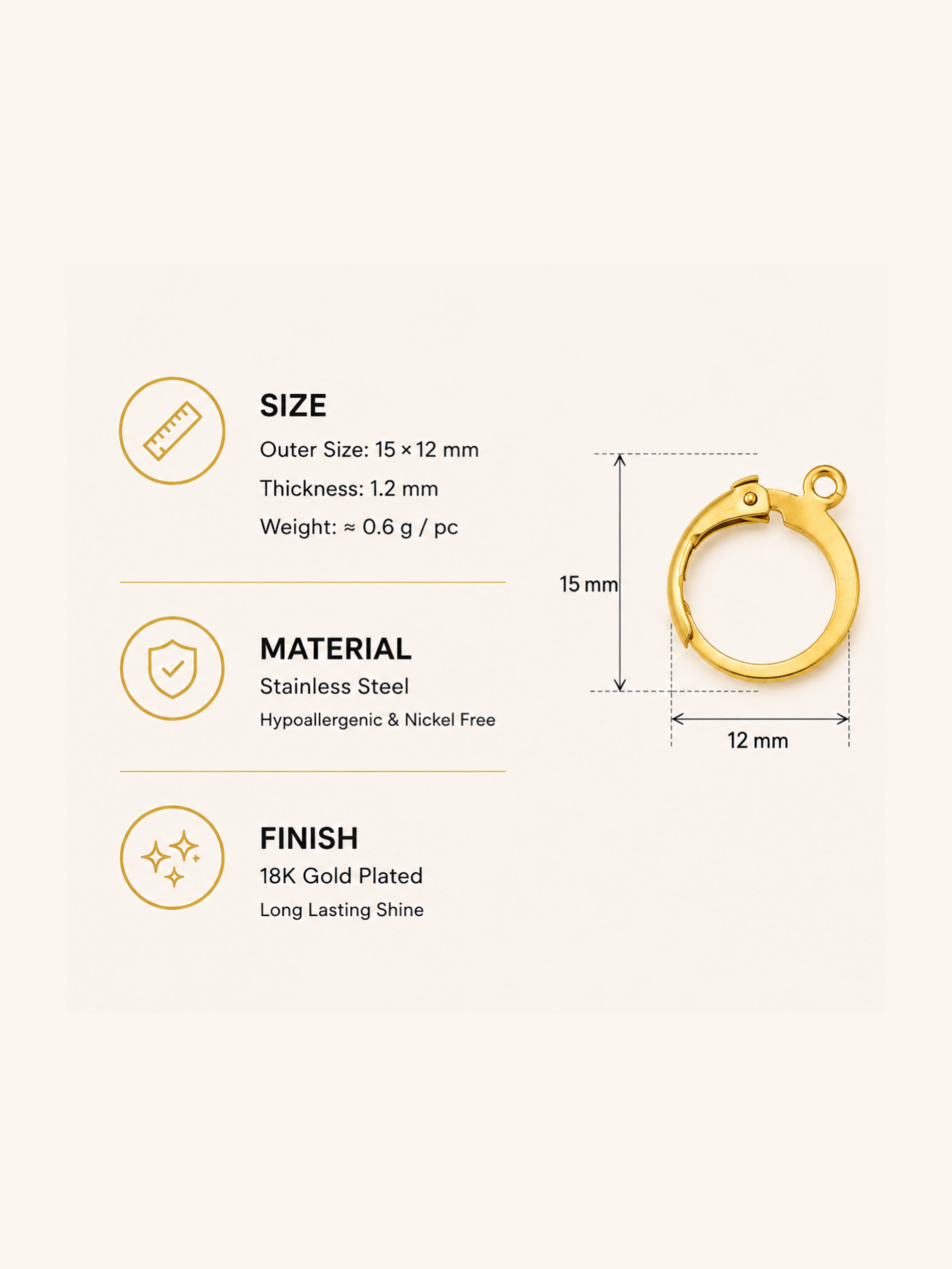 Gold Plated Stainless Steel Mini Hoop