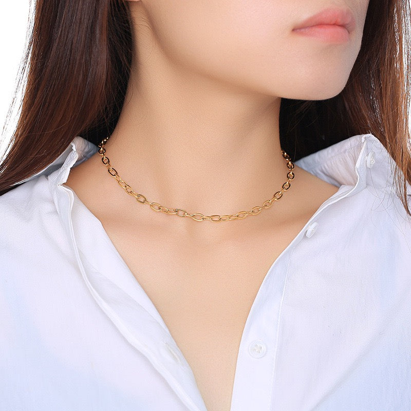 18K GOLD PLATED OVAL LINK CHAIN NECKLACE