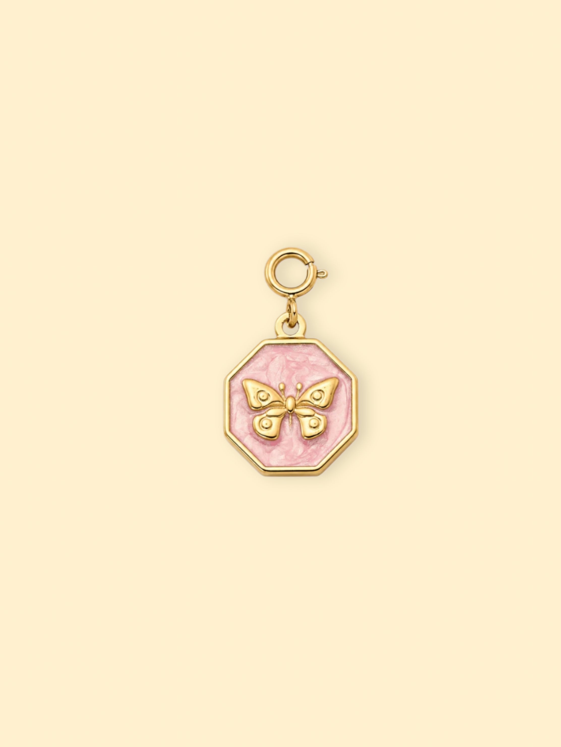 Pink Butterfly Charm (Interchangeable) – 18K Gold Plated Stainless Steel