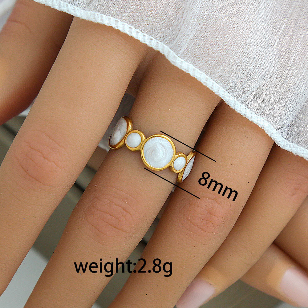 White Stone Circle Ring Stainless Steel 18k Gold Plated