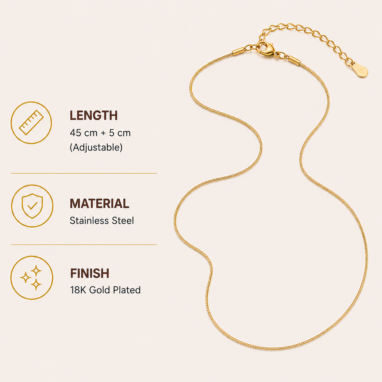 18K Gold Plated Slim Snake Chain Necklace
