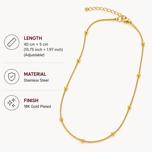 18K Gold Plated Beaded Snake Chain Necklace