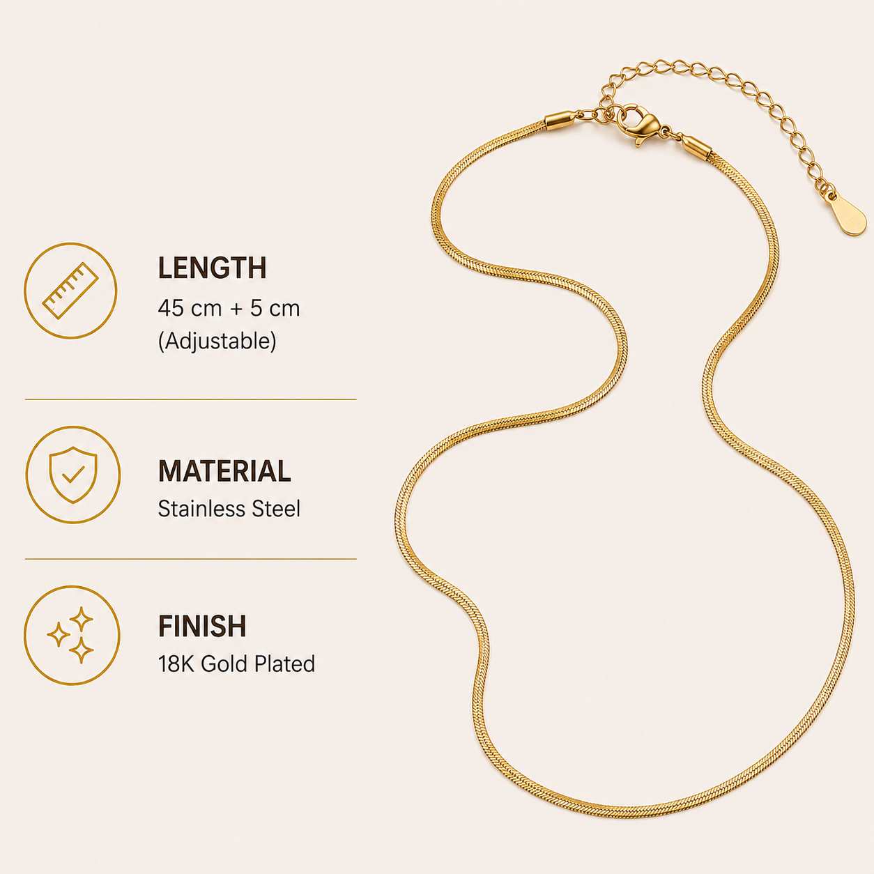 18K Gold Plated Snake Chain Necklace