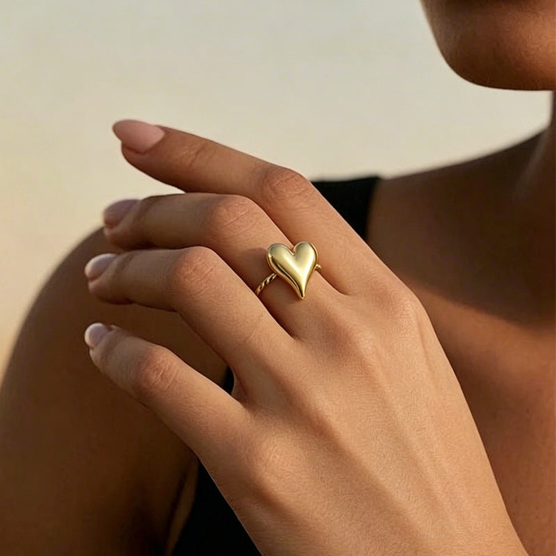 Heart Charm Ring Stainless Steel 18K Gold Plated