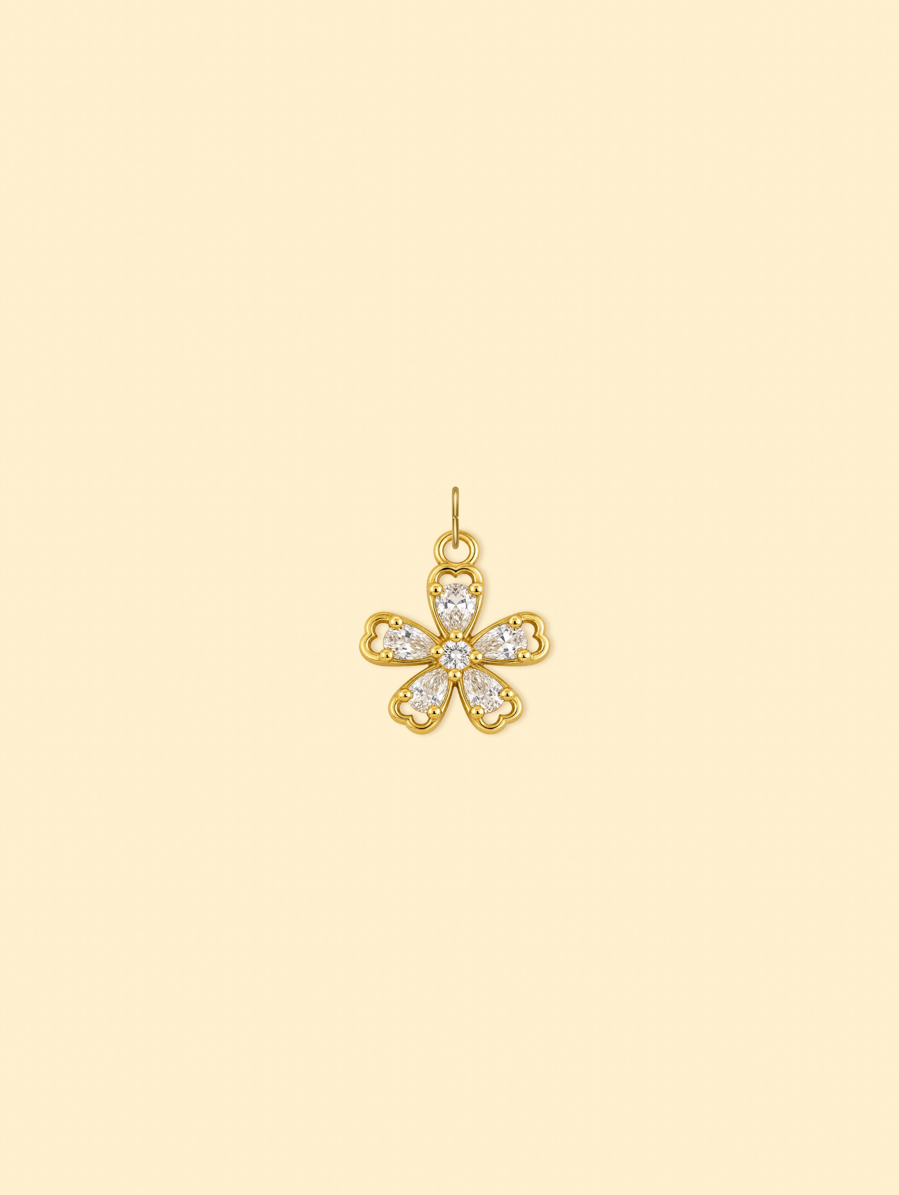 14K Gold Plated Copper Zircon Flower Charm