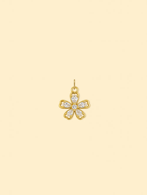 14K Gold Plated Copper Zircon Flower Charm