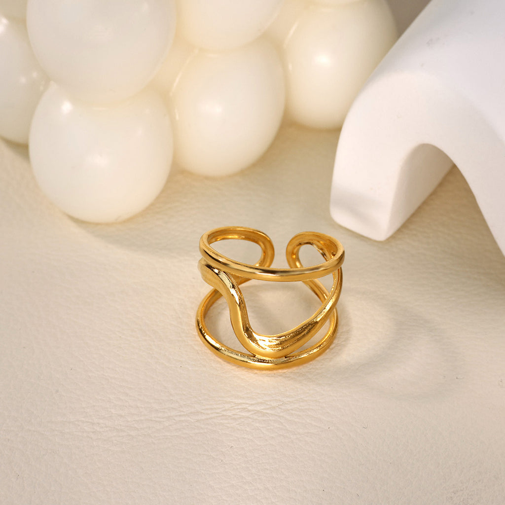Wave Open Ring Stainless Steel 18K Gold Plated