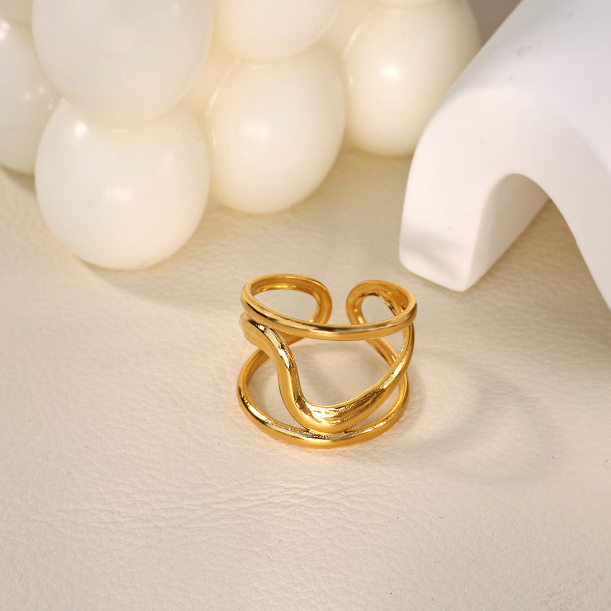 Wave Open Ring Stainless Steel 18K Gold Plated