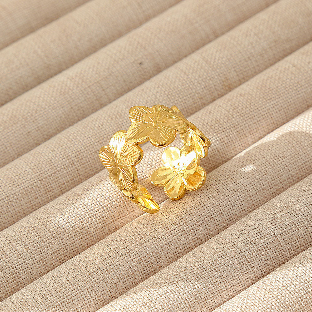 Floral Open Ring Stainless Steel 18K Gold Plated