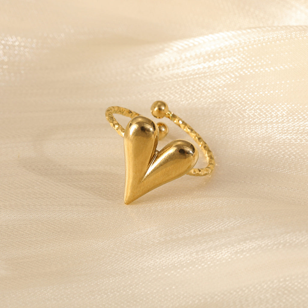 Heart Charm Ring Stainless Steel 18K Gold Plated
