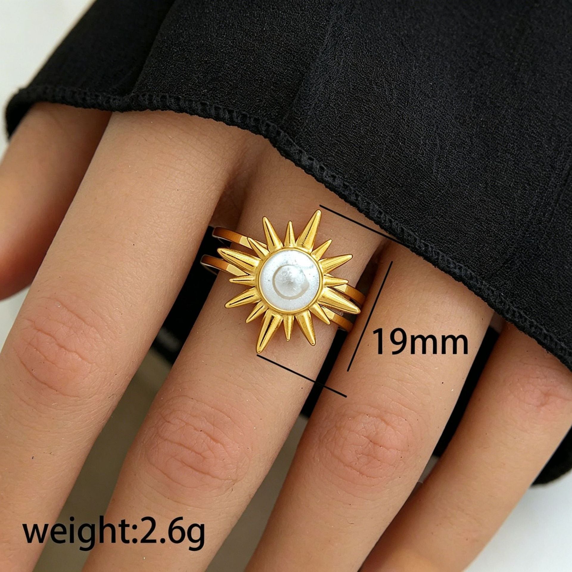 Sunburst Pearl Ring Stainless Steel 18K Gold Plated