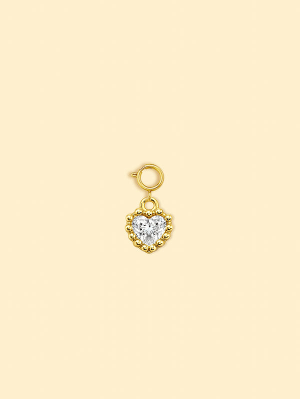 14K Gold Plated Copper Heart Zircon Charm.
