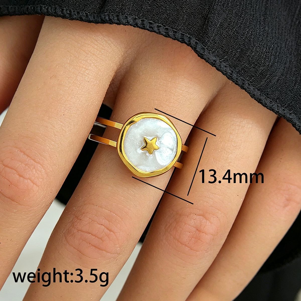 Star Pearl Ring Stainless Steel 18K Gold Plated
