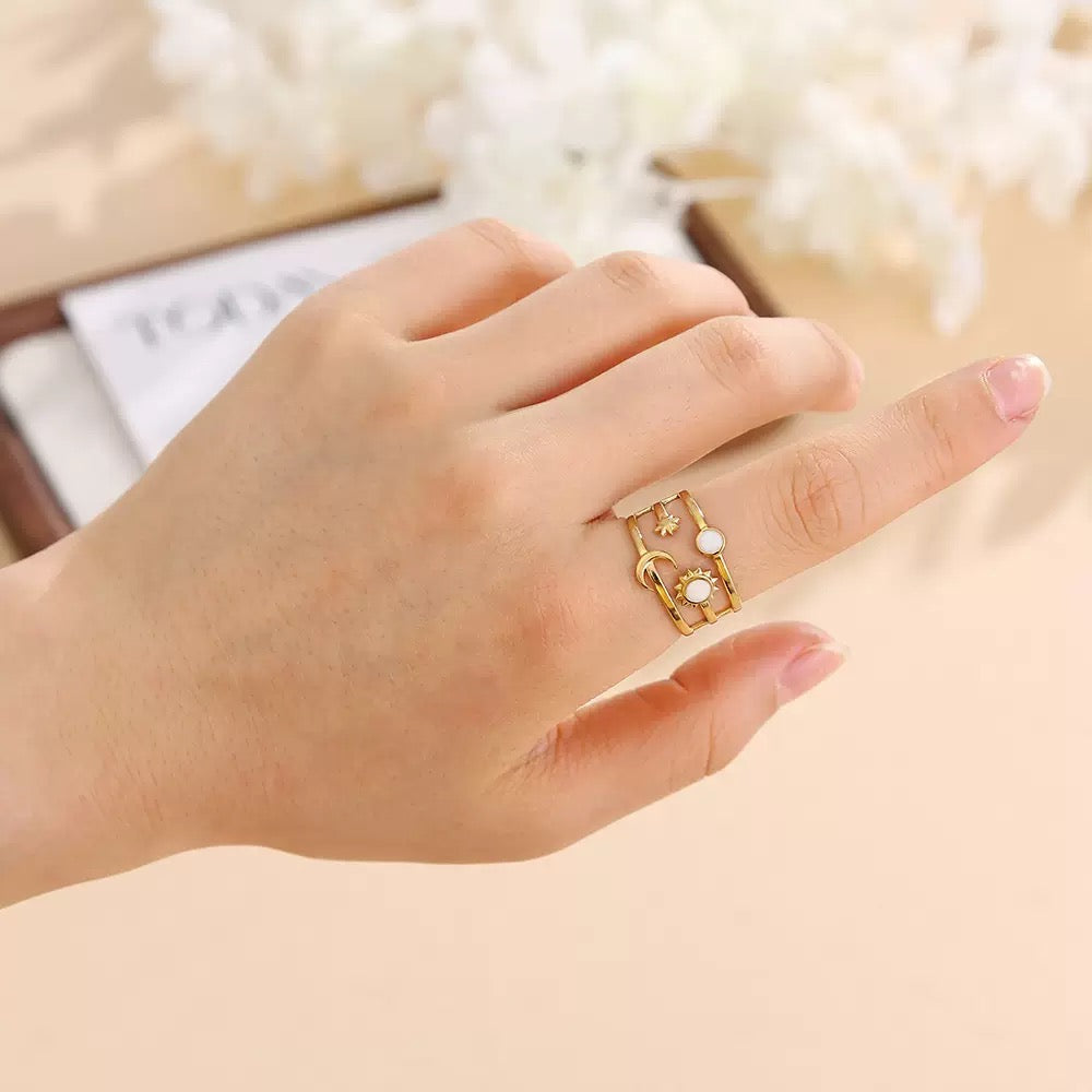 Celestial Moon Sun Ring Stainless Steel 18k Gold Plated