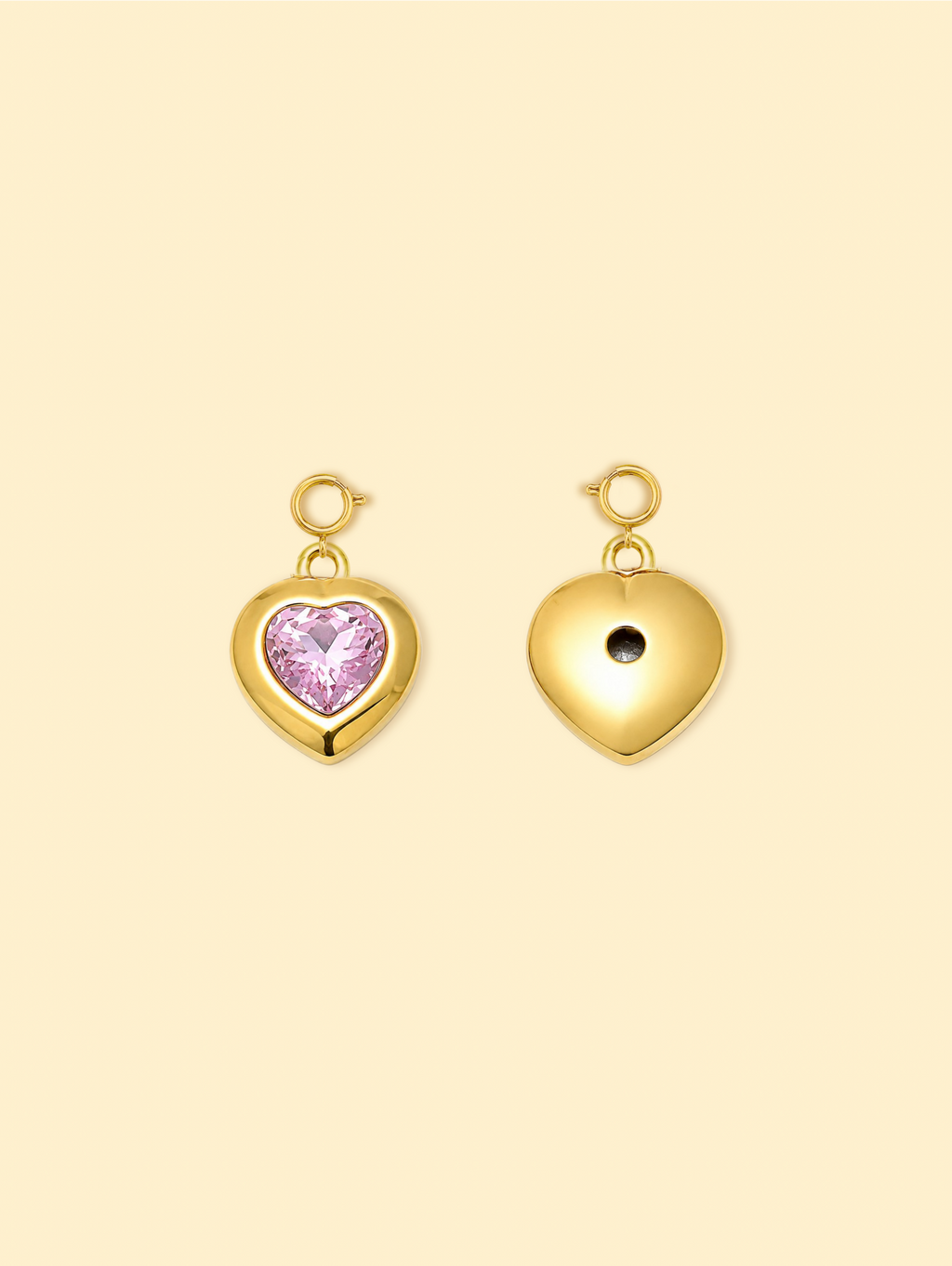 18K Gold Plated Stainless Steel Heart Charm with Pink Crystal.