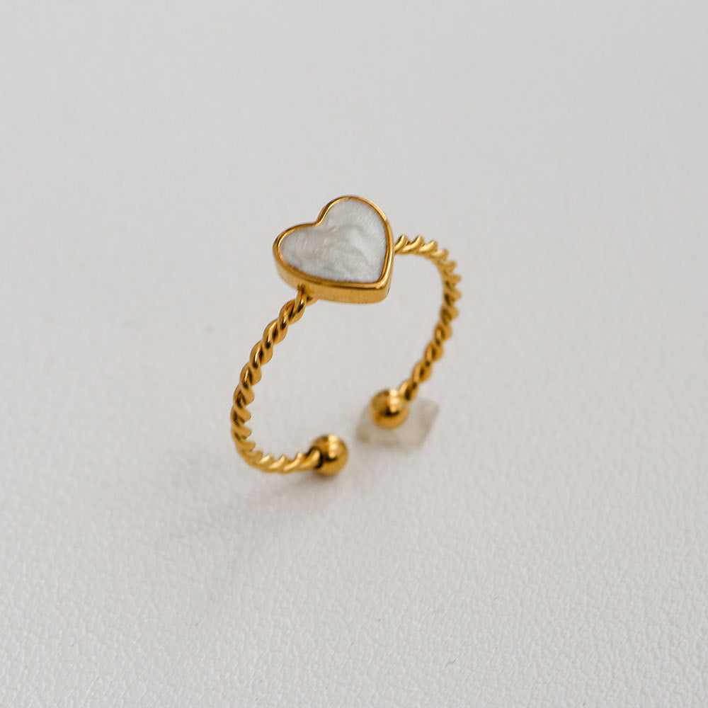 White Heart Ring Stainless Steel 18k Gold Plated